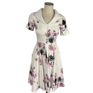 Gowntown Womens S White w/ Purple Floral Design 40s 50s Style Vintage Dress Flaw